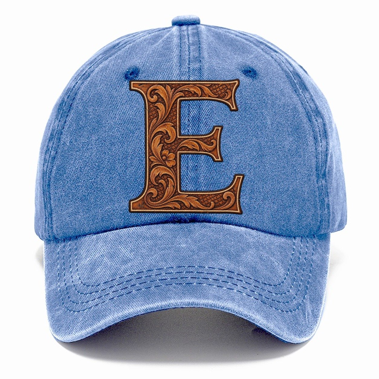 Tooled Leather E Monogram Classic Cap – Summer Sky