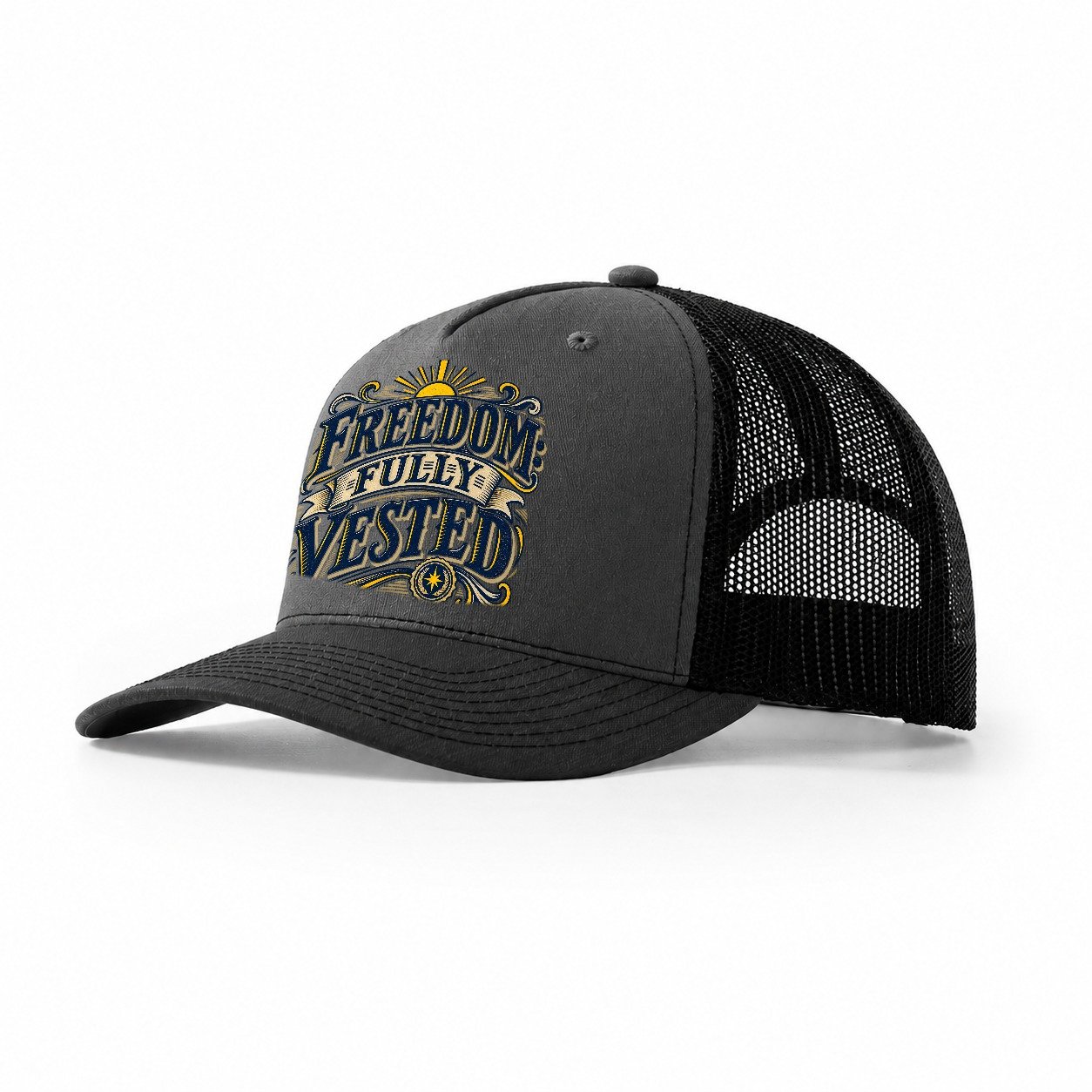 Freedom Fully Vested Retired Living Trucker Hat – Dark Grey Black