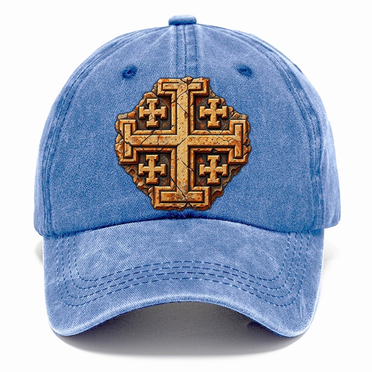 Carved Jerusalem Limestone Relief Jerusalem Cross Classic Cap – Summer Sky