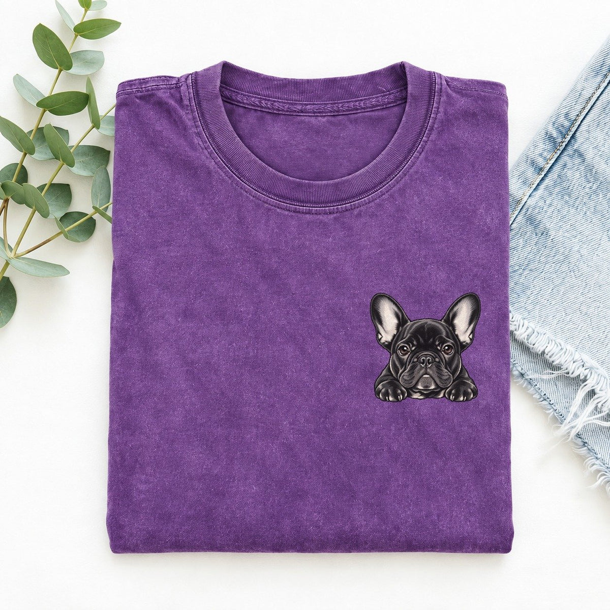 French Bulldog Left Chest Vintage T-shirt – Purple