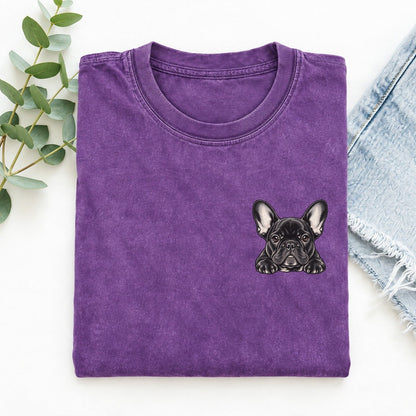 French Bulldog Left Chest Vintage T-shirt – Purple