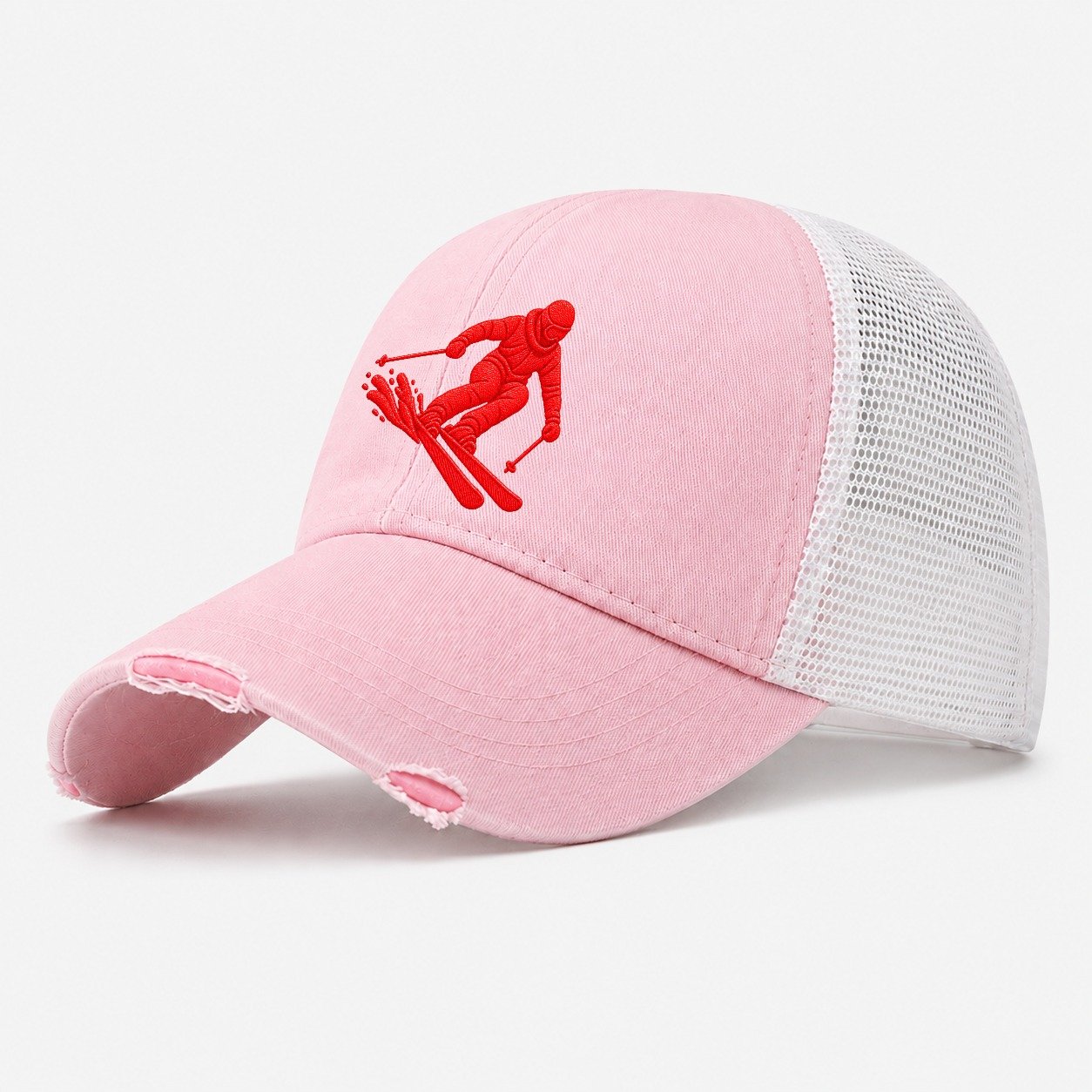 Alpine Skier Deep Carve Micro Motion Mark Washed Trucker Hat – Light Pink