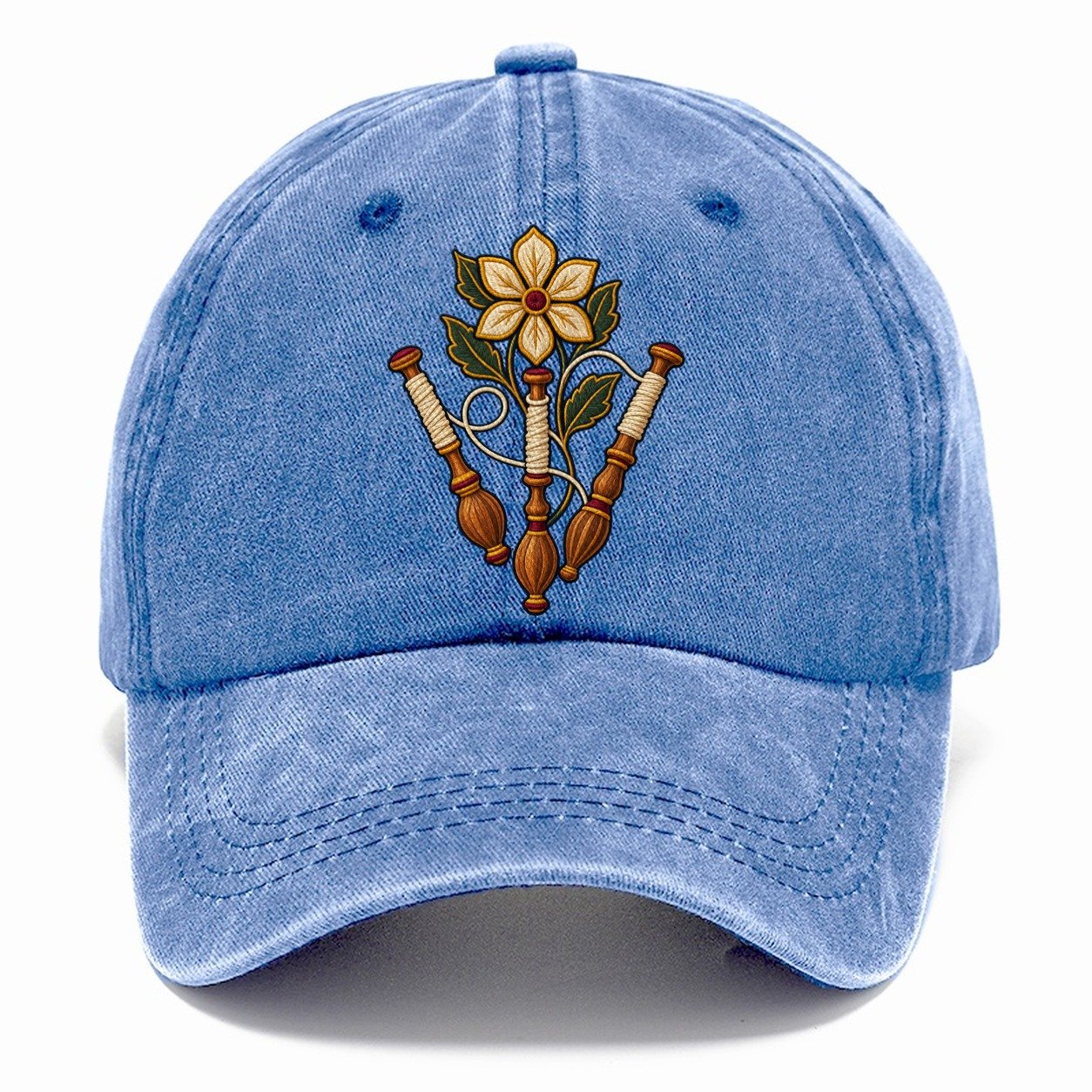 Three Lace Bobbins And Six Petal Linen Bloom Uk Culture Heritage Classic Cap – Summer Sky
