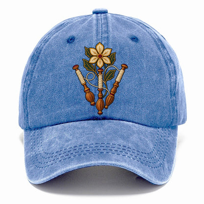 Three Lace Bobbins And Six Petal Linen Bloom Uk Culture Heritage Classic Cap – Summer Sky