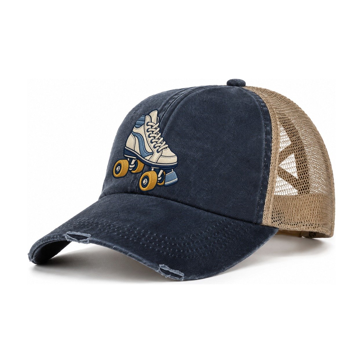 Roller Skate Tiny Solo Marks Women's Ponytail Trucker Hat – Navy Khaki