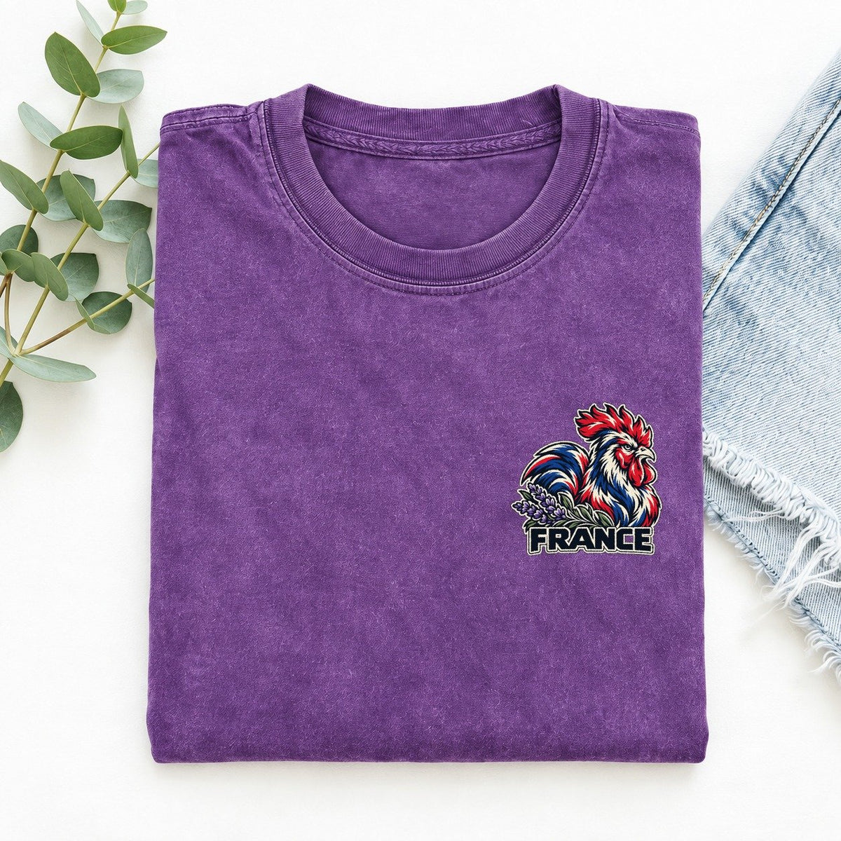France Country Pride Left Chest Vintage T-shirt – Purple
