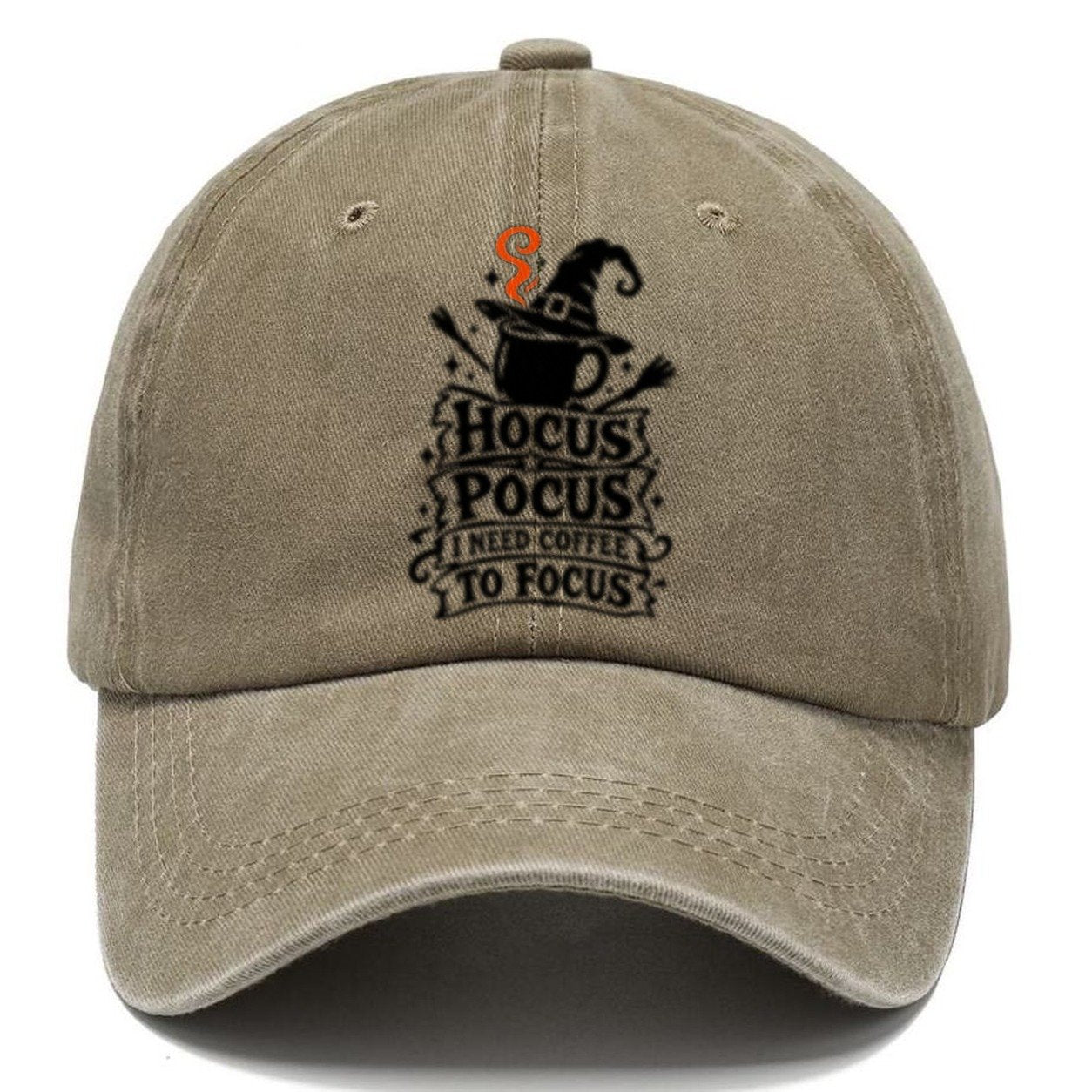 Hocus Pocus I Need Coffee To Focus Slogan Witch Magic Classic Cap – Warm Sand