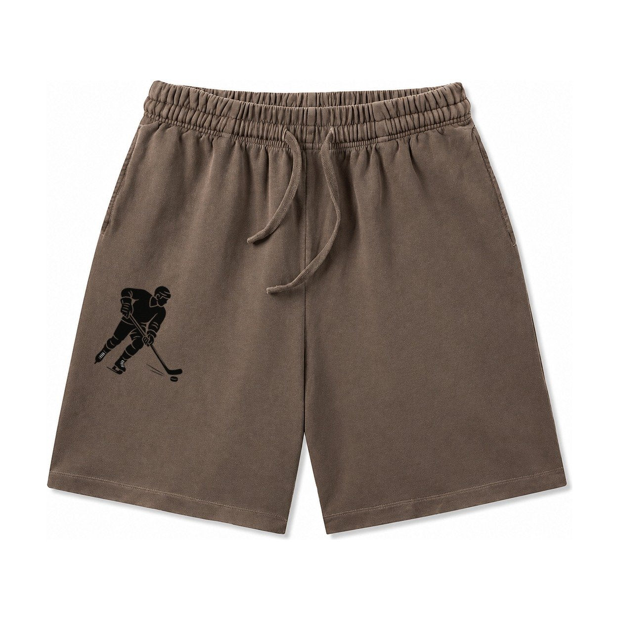 Ice Hockey Player Shooting Puck Washed Shorts – Coffee