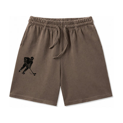 Ice Hockey Player Shooting Puck Washed Shorts – Coffee