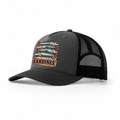 Sardine Crate Label Fishing Club Trucker Hat – Dark Grey Black