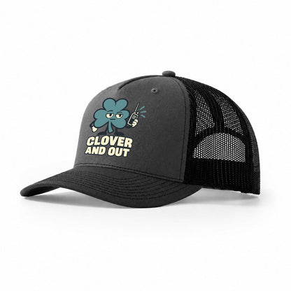 Clover And Out Familiar Punchlines Trucker Hat – Dark Grey Black