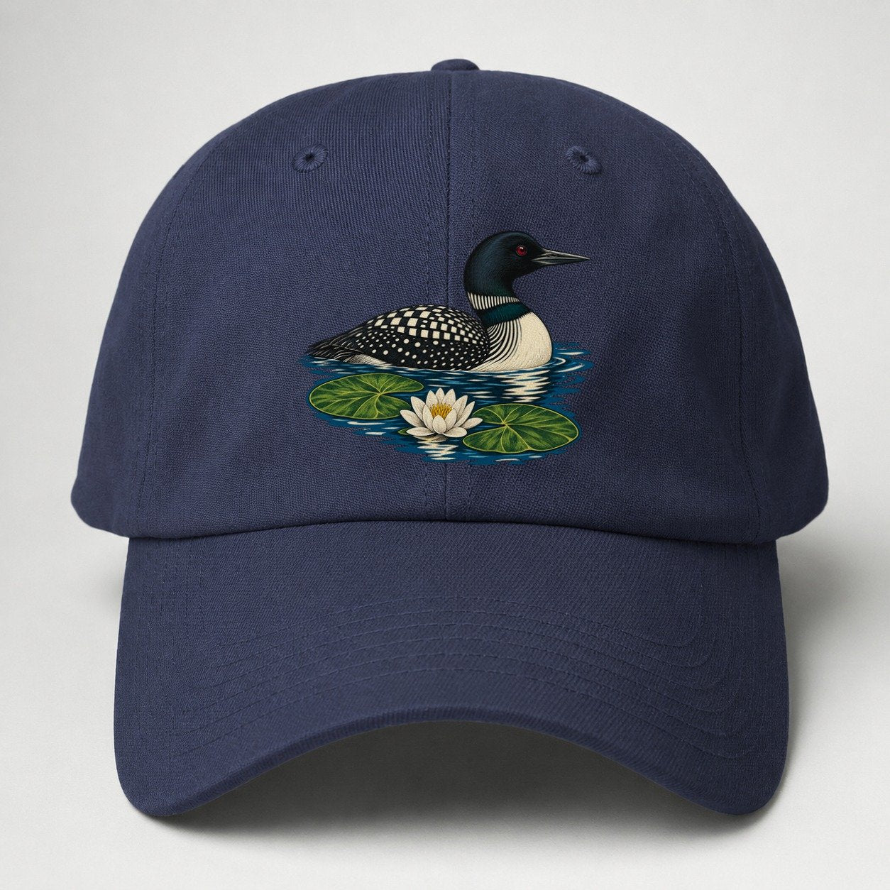 Common Loon And Water Lilies Canada Cultural Icons Baseball Cap – Twilight Navy