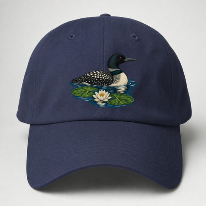 Common Loon And Water Lilies Canada Cultural Icons Baseball Cap – Twilight Navy