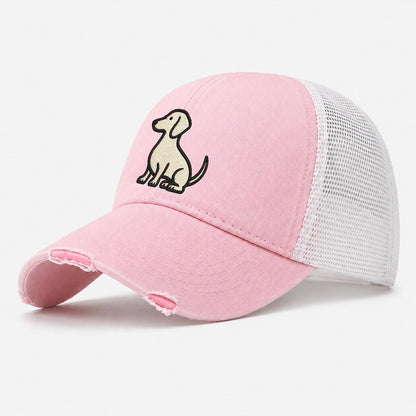 Dachshund Long Body Profile View Washed Trucker Hat – Light Pink