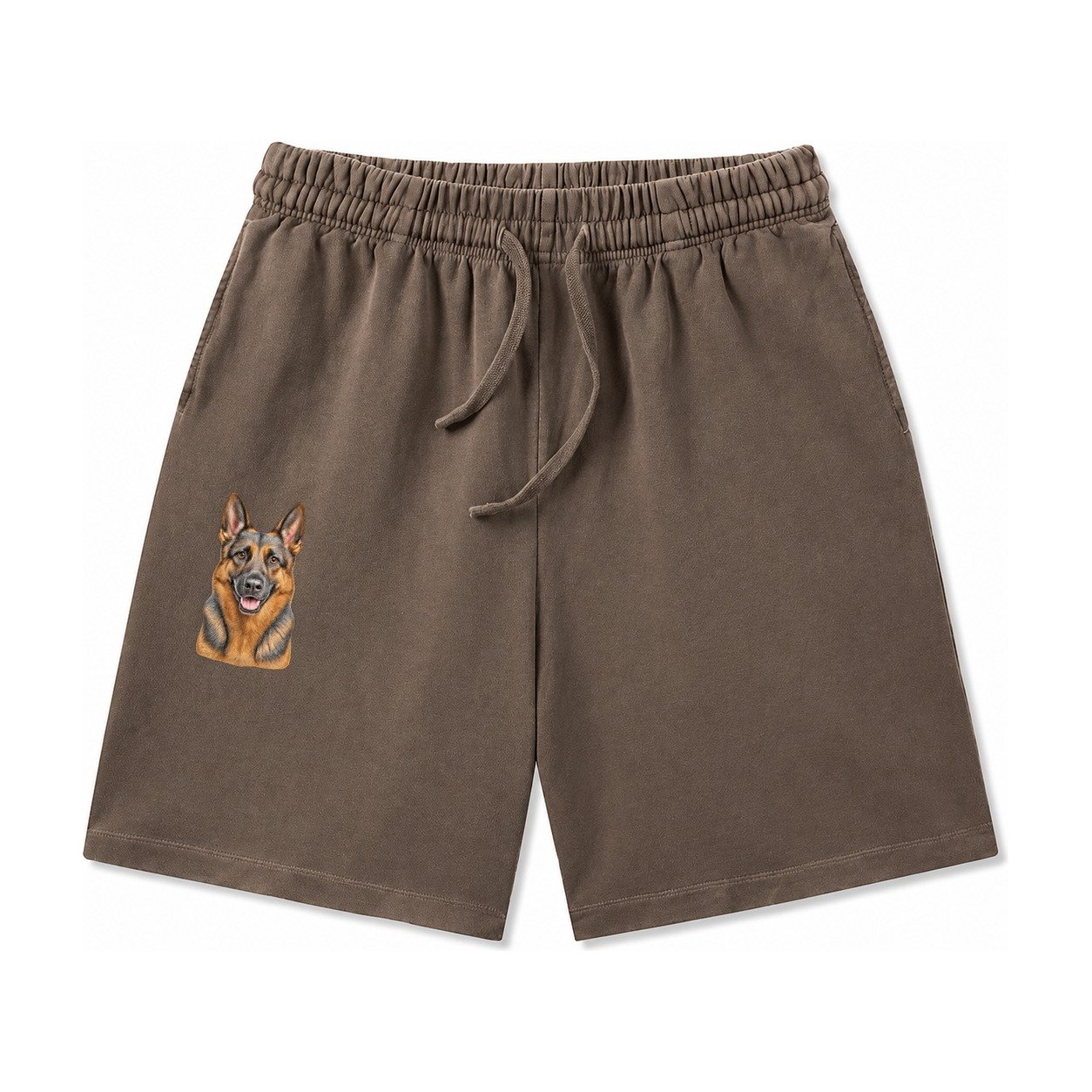 German Shepherd Portrait Washed Shorts – Coffee