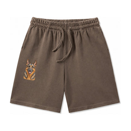 German Shepherd Portrait Washed Shorts – Coffee