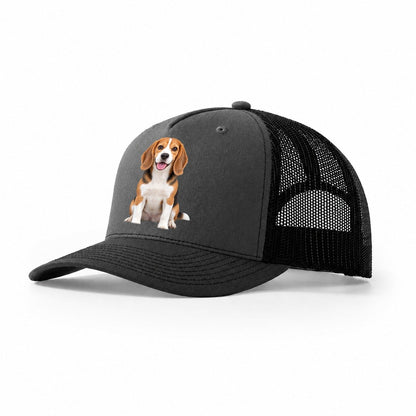 Beagle Sitting Top Breeds Trucker Hat – Dark Grey Black