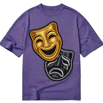 Broadway Masks Comedy Tragedy Masks In Gold And Black Theate Classic T-shirt – Purple