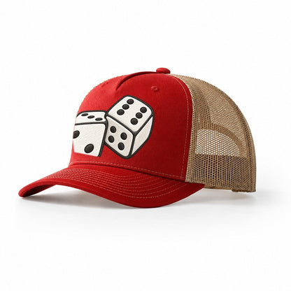 Pair Of White Dice Board Games Trucker Hat – Red Khaki
