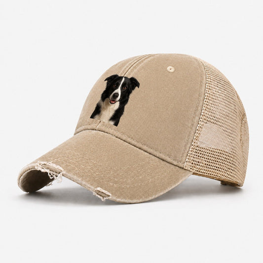 Border Collie Intelligent Companion Washed Trucker Hat – Khaki