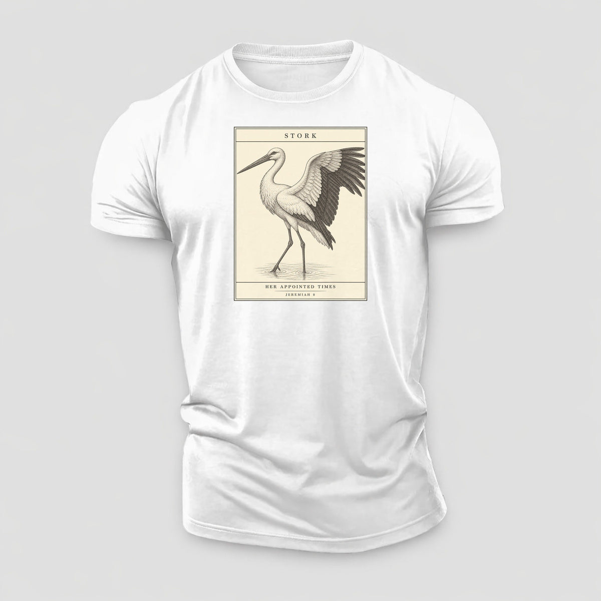 Stork Specimen Plate Creature Canticle Cotton T-Shirt – White