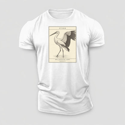 Stork Specimen Plate Creature Canticle Cotton T-Shirt – White