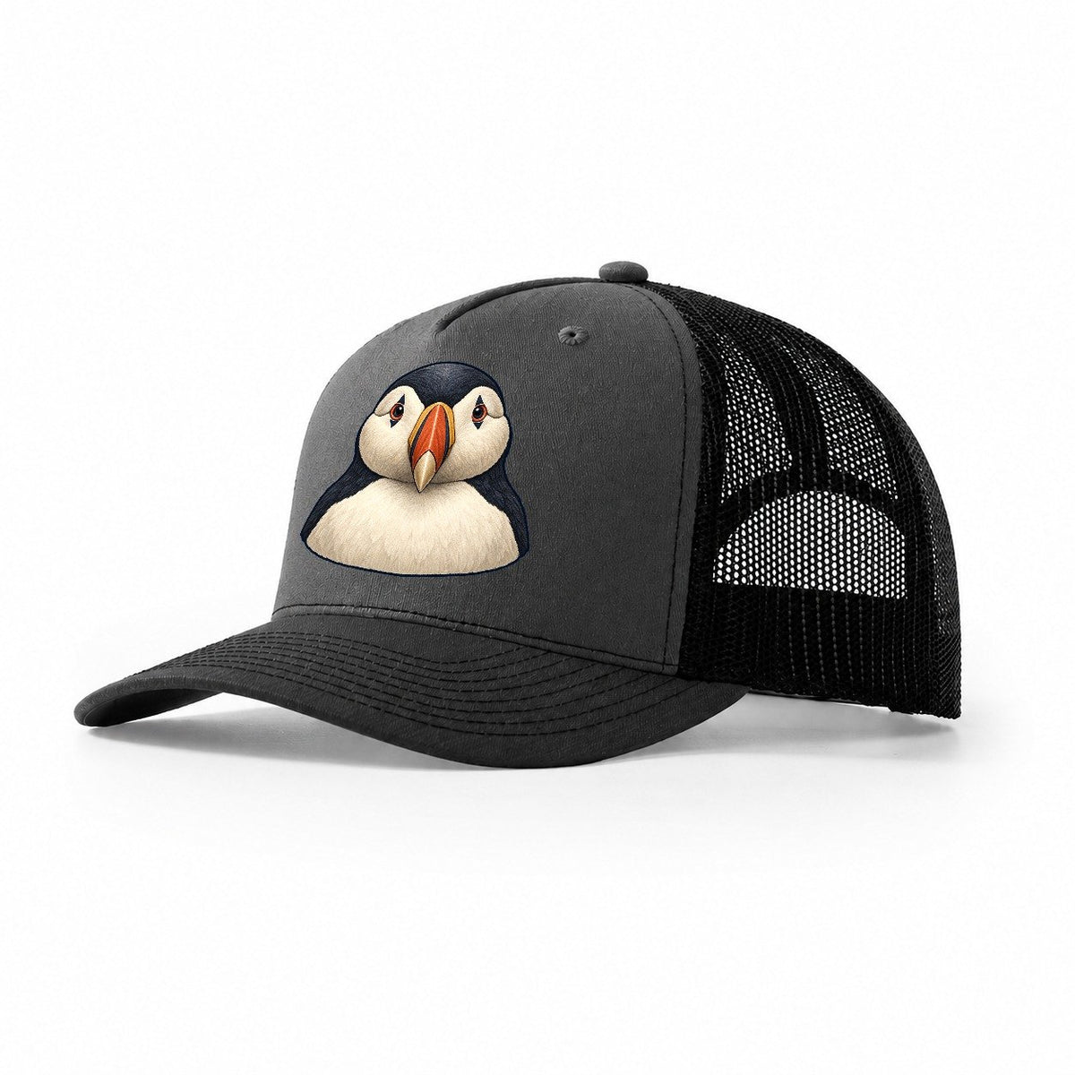 Puffin Bill Study Birdwatching Trucker Hat – Dark Grey Black