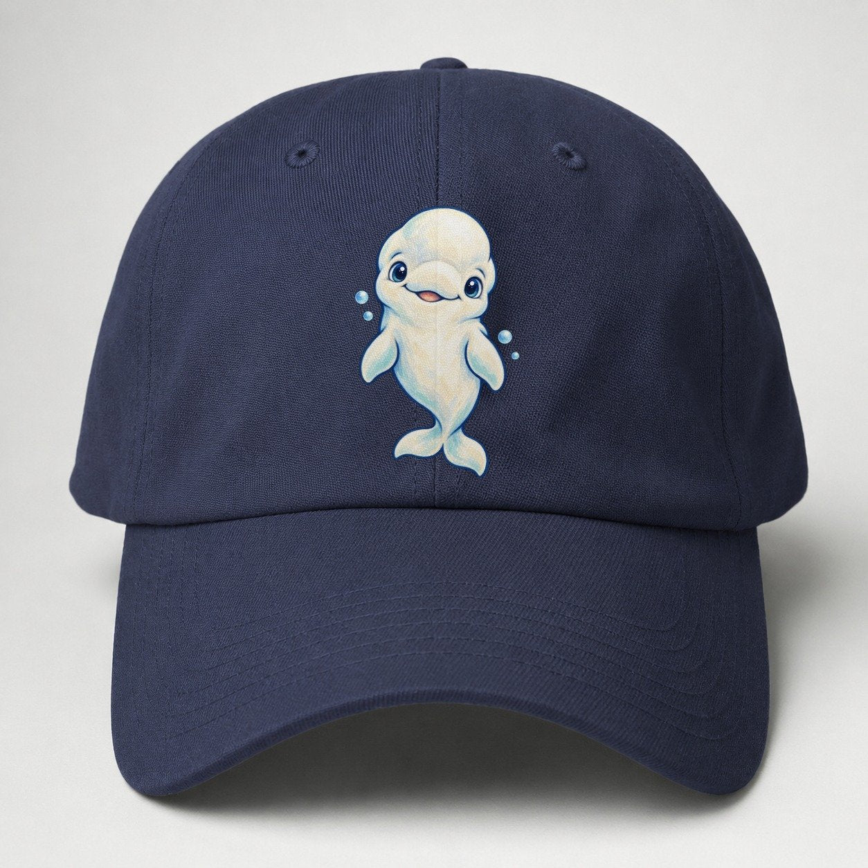 Beluga Whale Front Smile Sea Sprite Baseball Cap – Twilight Navy