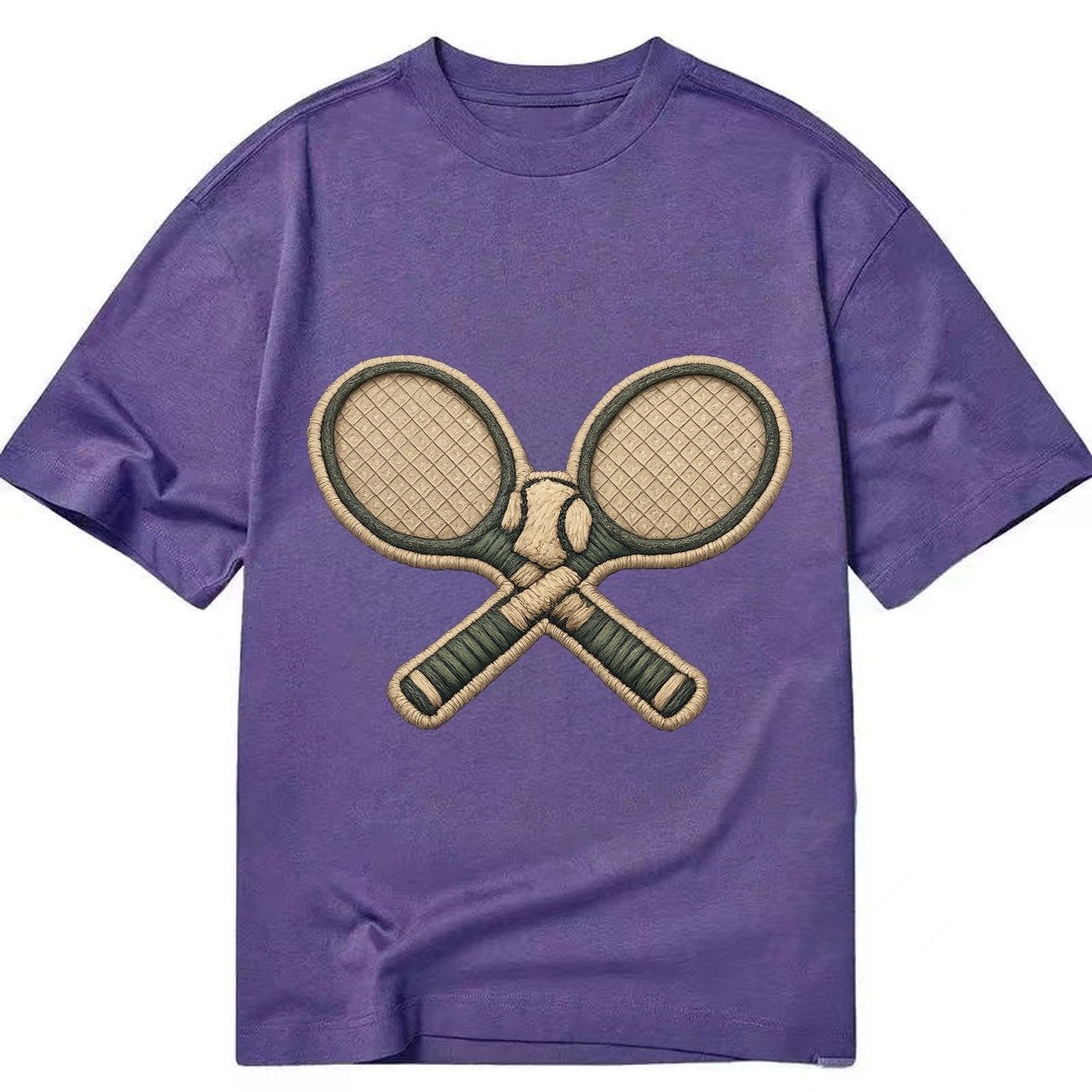 Embroidered Patch Design Tennis Racket Crossed Tennis Racket Classic T-shirt – Purple