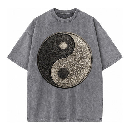 Mandala Yin Yang Vintage T-shirt – Grey