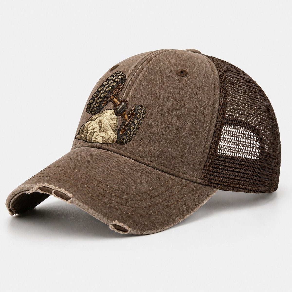 Articulated Axle Over A Rock Off Roading And Overlanding Washed Trucker Hat – Coffee