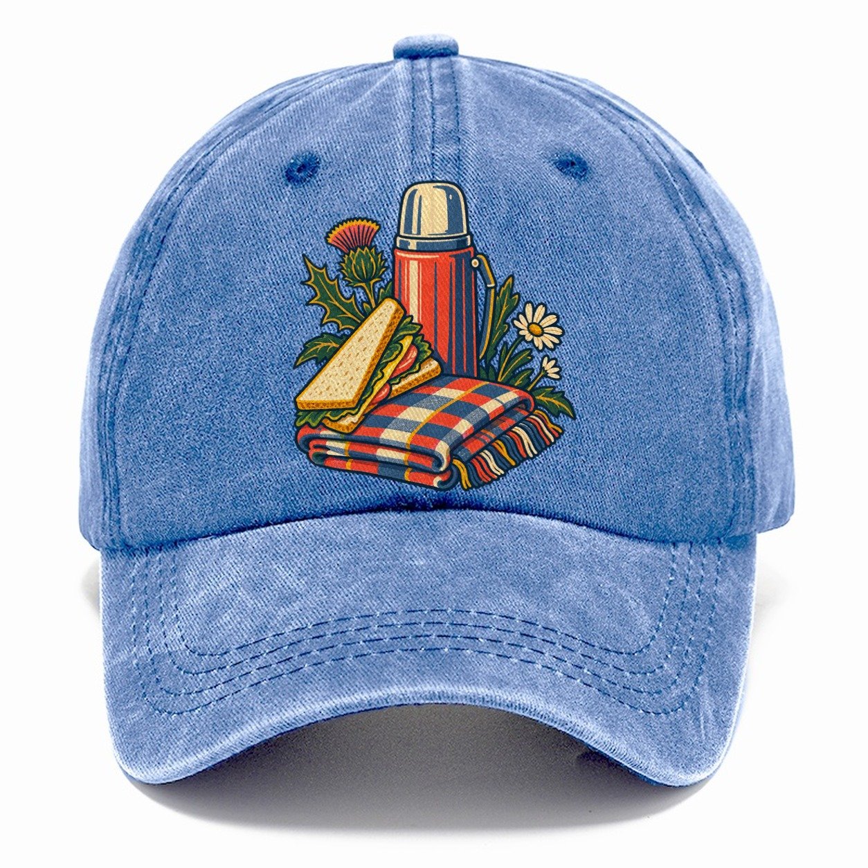 Picnic Flask Sandwich And Checked Blanket Uk Culture Heritage Classic Cap – Summer Sky