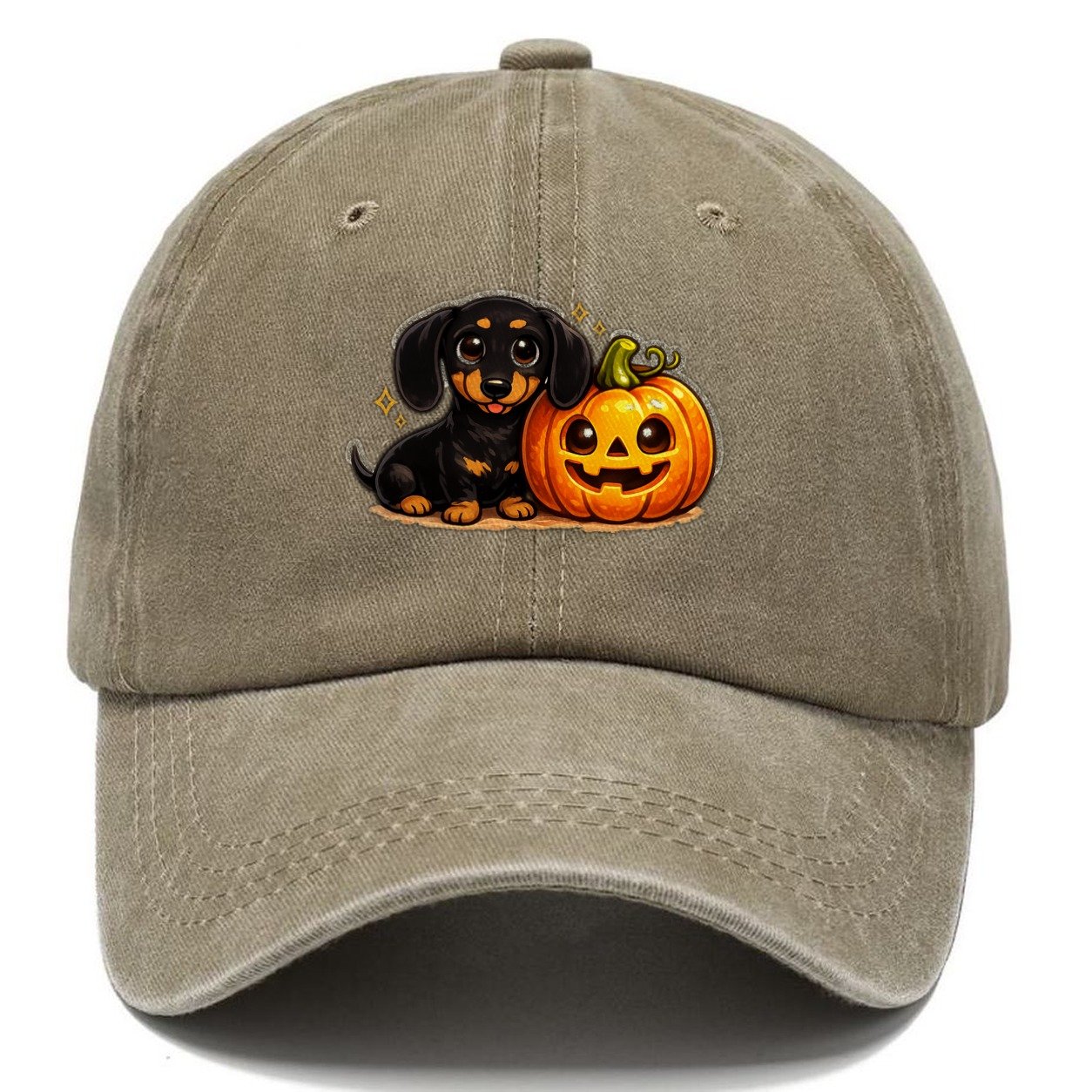 Dachshund Halloween Pumpkin Classic Cap – Warm Sand