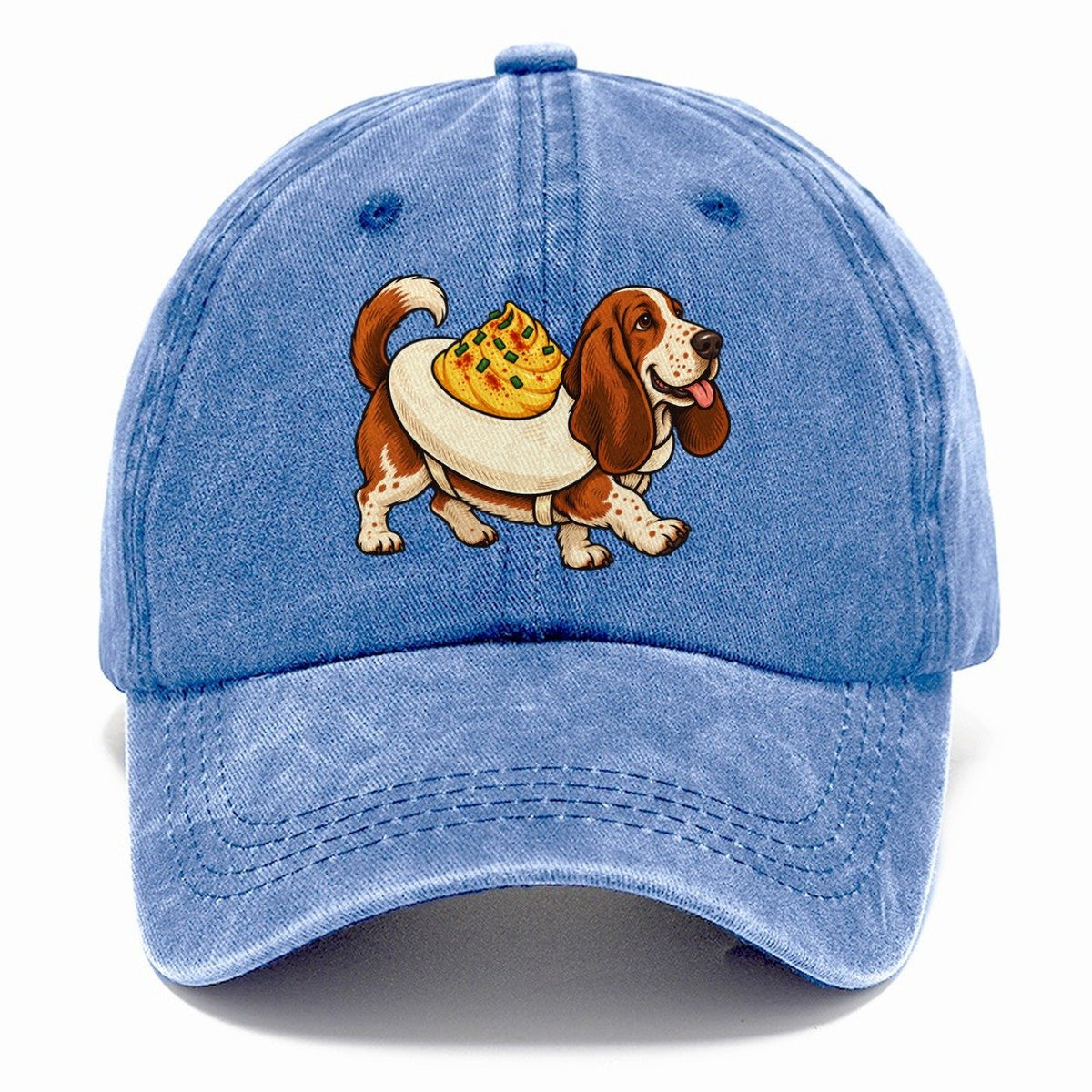 One Basset Hound In Halloween Costume Deviled Egg Costume With A Yolky Yellow Center Halloween Dog Parade Classic Cap – Summer Sky