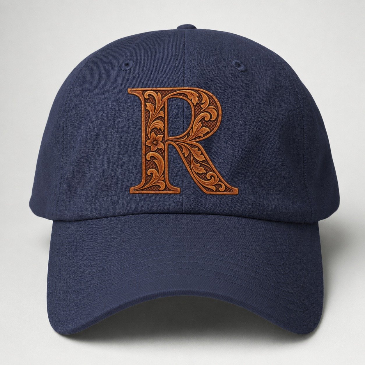 Tooled Leather R Monogram Baseball Cap – Twilight Navy