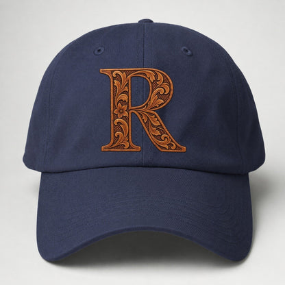Tooled Leather R Monogram Baseball Cap – Twilight Navy