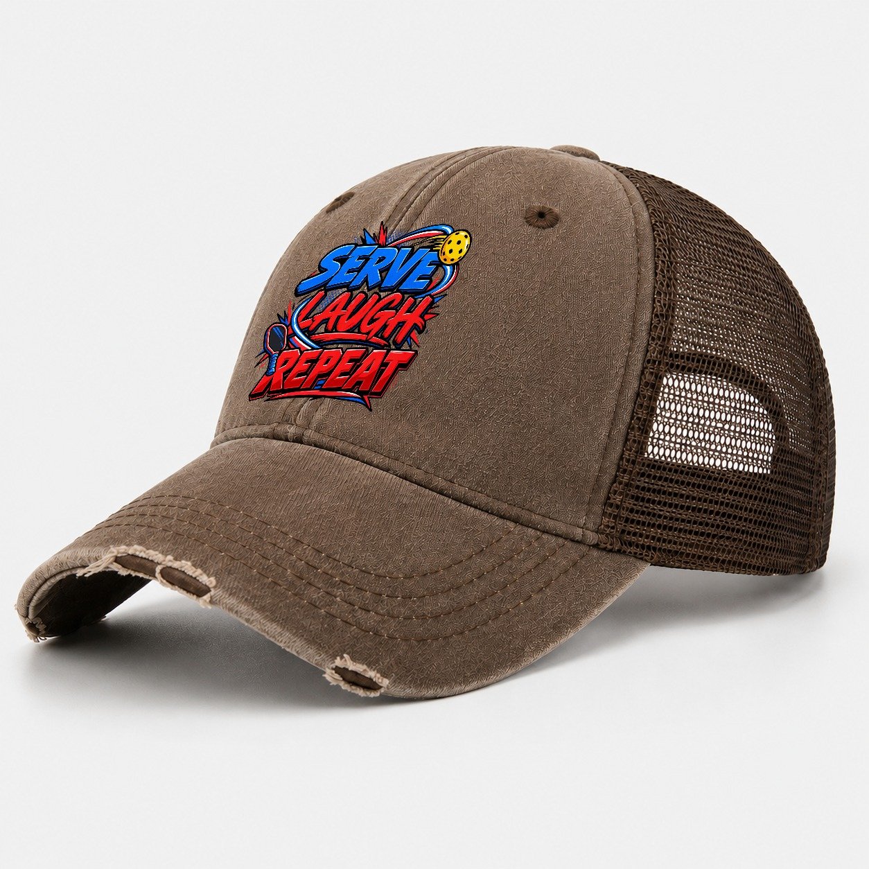 Serve Laugh Repeat Pickleball Life Washed Trucker Hat – Coffee
