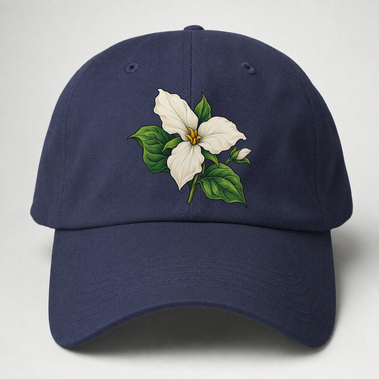 Ontario White Trillium Bloom Canada Cultural Icons Baseball Cap – Twilight Navy