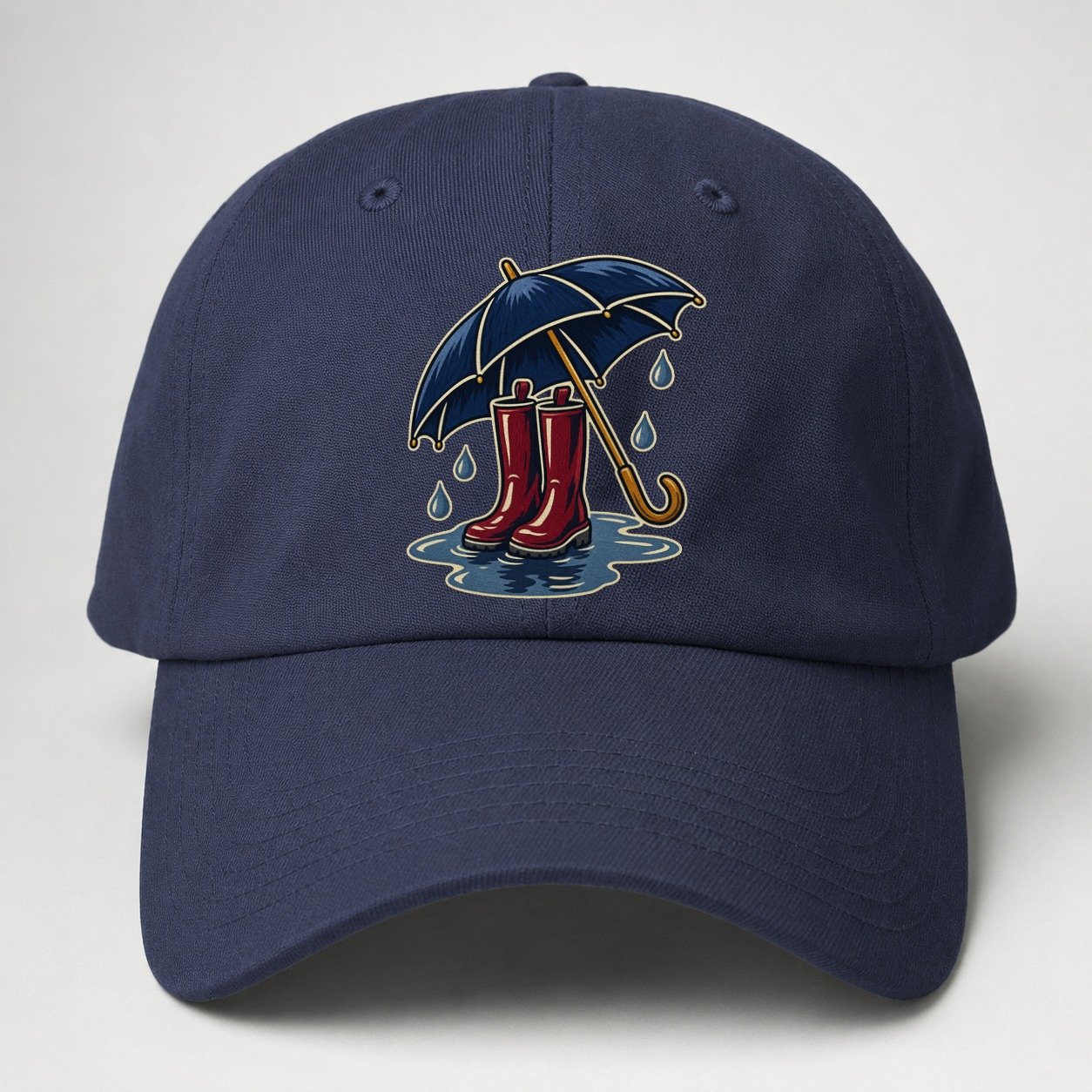 Rainy Day Umbrella And Wellington Boots Uk Culture Heritage Baseball Cap – Twilight Navy