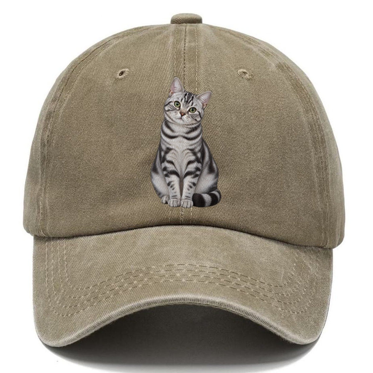 American Shorthair Seated Portrait Realistic Cat Portrait Classic Cap – Warm Sand