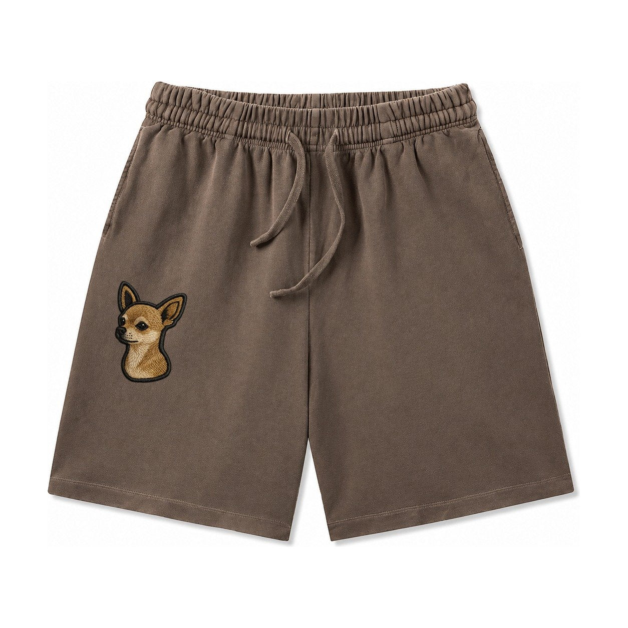 Chihuahua Modern Tiny Dog Logo With Bold Black Outline Washed Shorts – Coffee