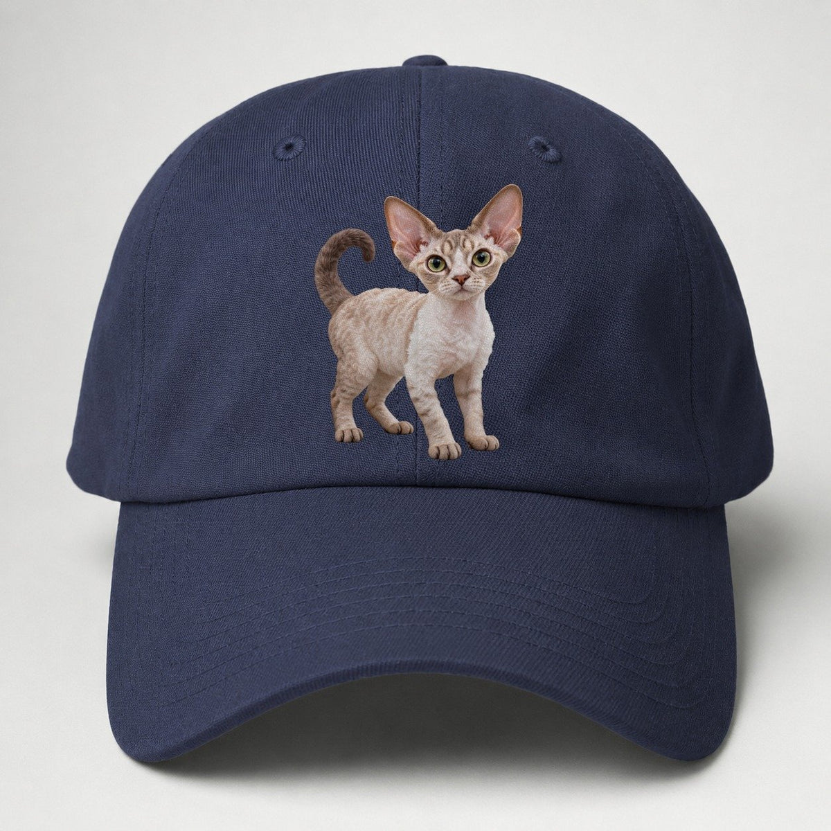 Devon Rex Standing Three Quarter Realistic Cat Portrait Baseball Cap – Twilight Navy