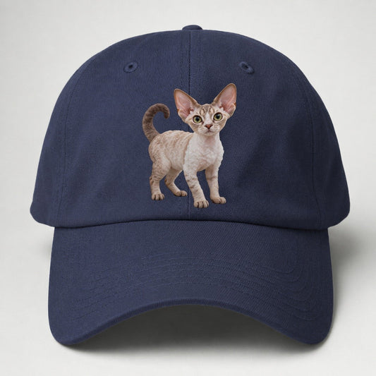 Devon Rex Standing Three Quarter Realistic Cat Portrait Baseball Cap – Twilight Navy