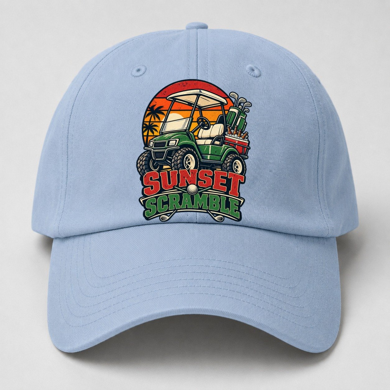 Sunset Scramble Golf Life Baseball Cap – Light Blue
