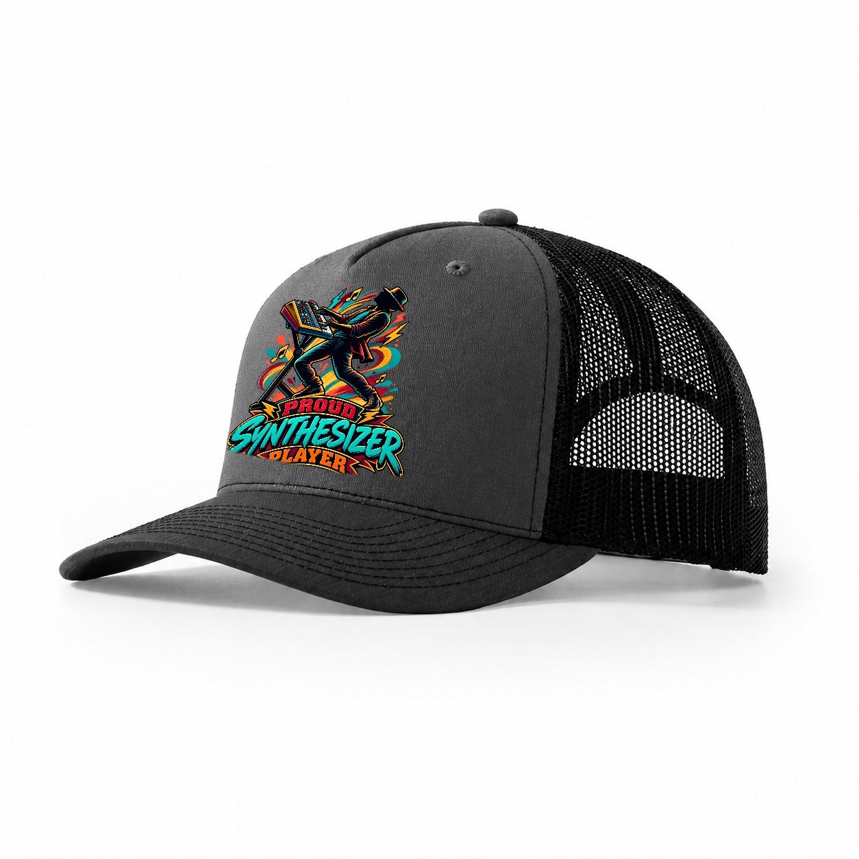 Proud Synthesizer Player Music Instruments Trucker Hat – Dark Grey Black