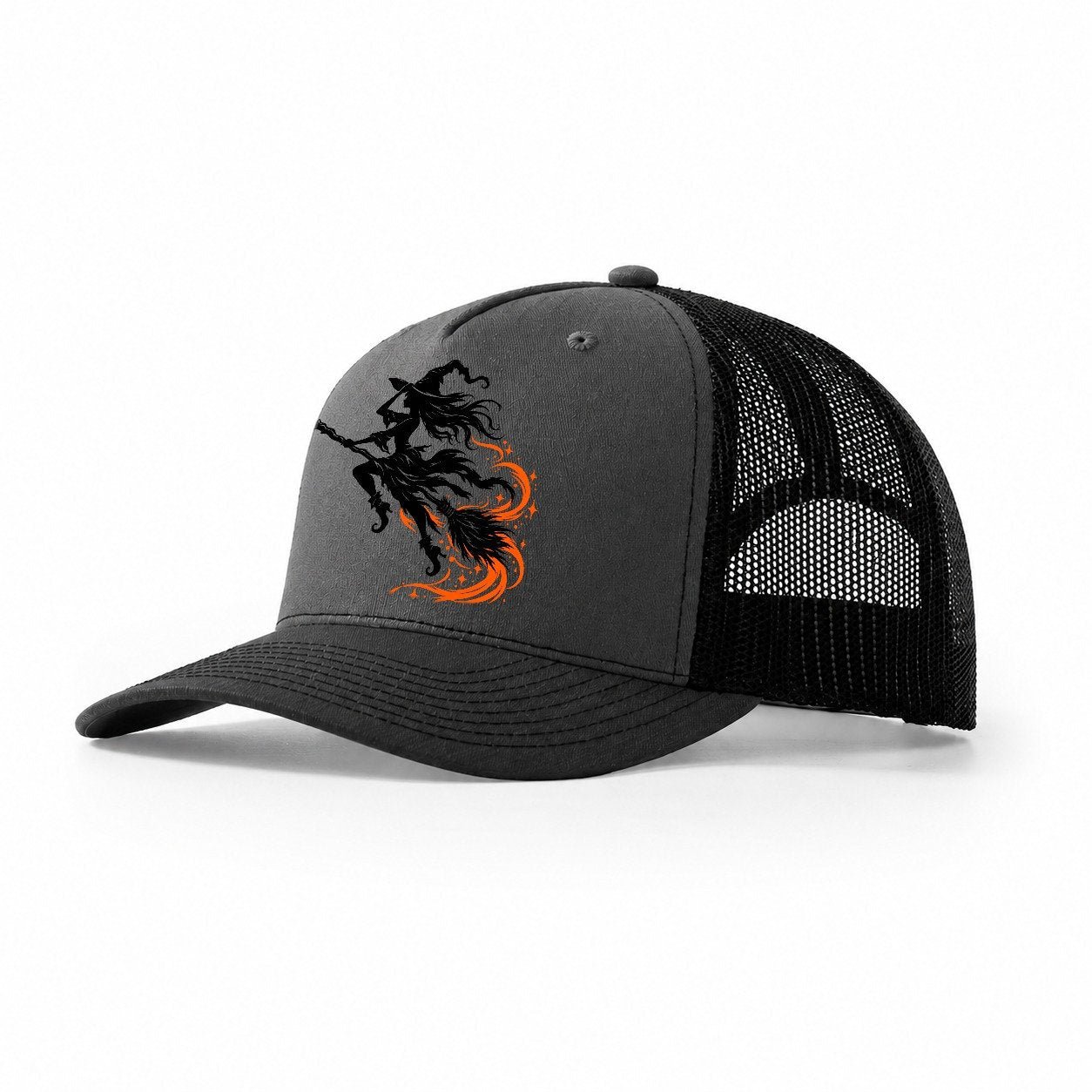 Airborne Witch On A Broom Witch Magic Trucker Hat – Dark Grey Black