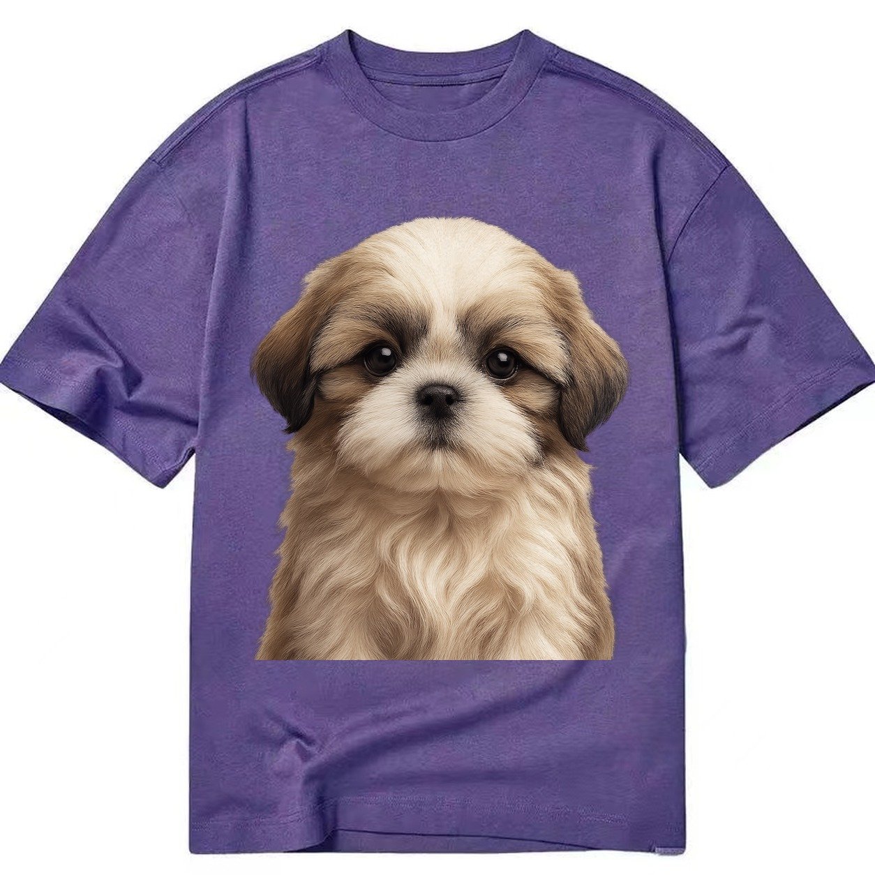 Baby Shih Tzu Puppy Long Flowing Coat Flat Face Big Dark Eye Classic T-shirt – Purple