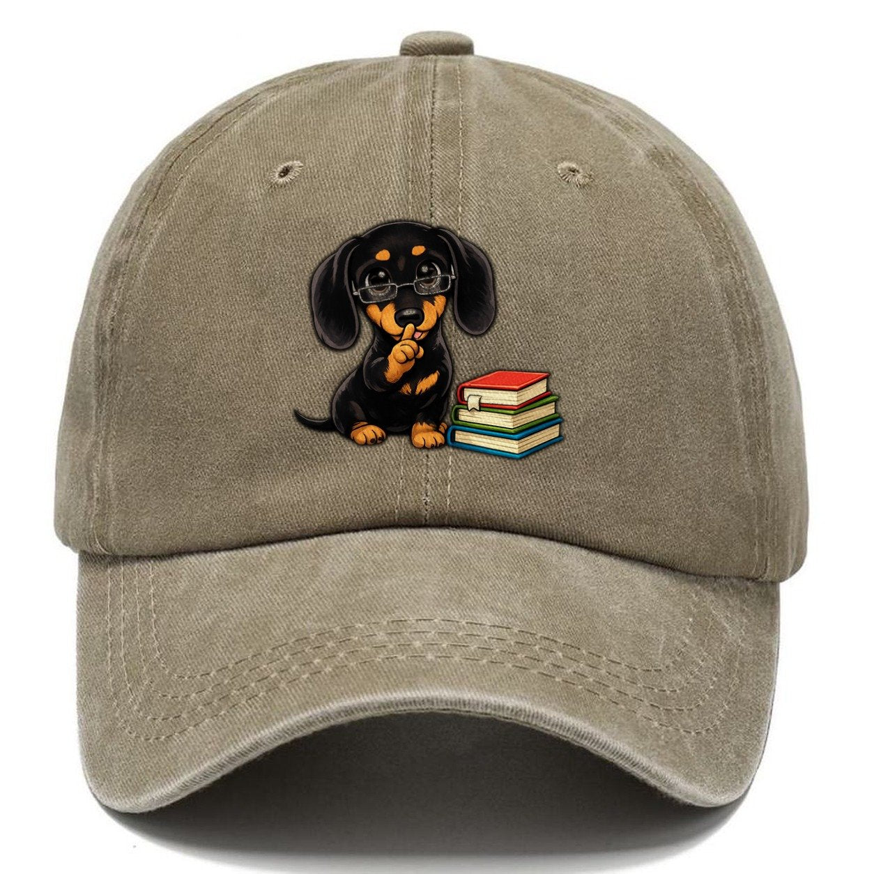 Dachshund Librarian Shushing World Classic Cap – Warm Sand