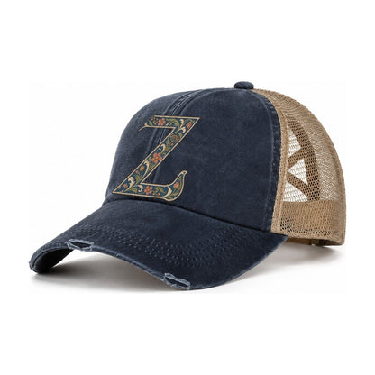 Wildflower Z Monogram Women's Ponytail Trucker Hat – Navy Khaki