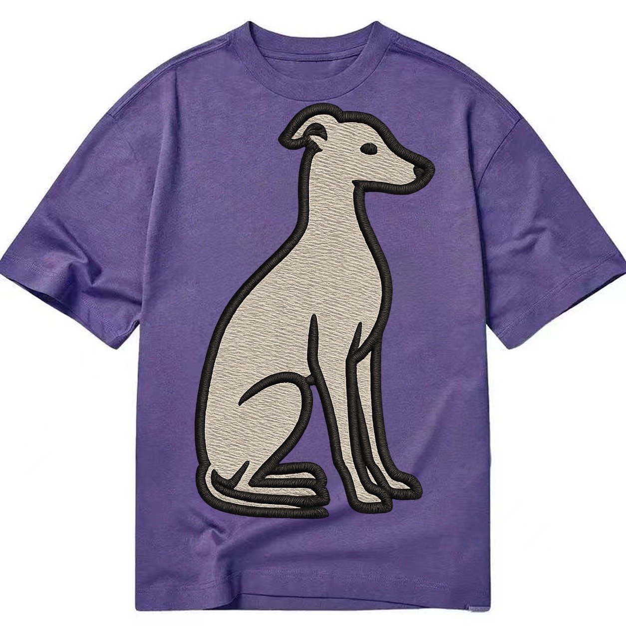 Italian Greyhound Gray Embroidered Sitting Pose Classic T-shirt – Purple